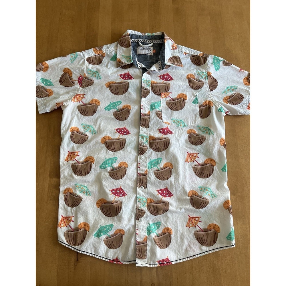 Huntington BC SurfTeam Coconut & Umbrellas Tropical Cocktail Size M 100% Cotton